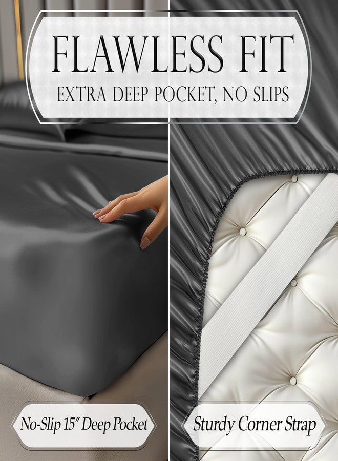 DECOLURE Satin Bed Sheets - 6 Piece Luxury Silky King Size Bedding Set - Softer Than Silk, Wrinkle-Free with 15” Deep Pocket Fitted Sheet, Perfect for Hair & Skin, Gifts for Women (Stone Grey) - Image 5